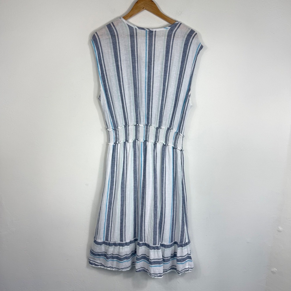 Rails Ashlyn Linen Blend Midi Dress XL Blue Stripe Smocked Coastal Beach Boho - Picture 7 of 13